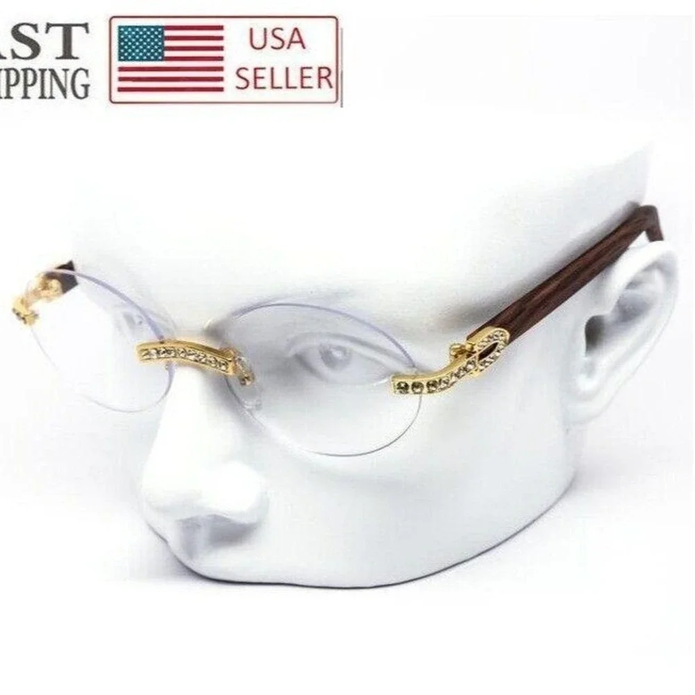 Fashion Sunglasses Men Rhinestone Wood Grain Frame Hip‎ Hop Shades Retro Classic